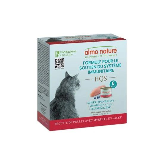 Almo Nature - Boîte de 6 Conserves au Poulet & Bleuets en Sauce pour le Soutien Immunitaire