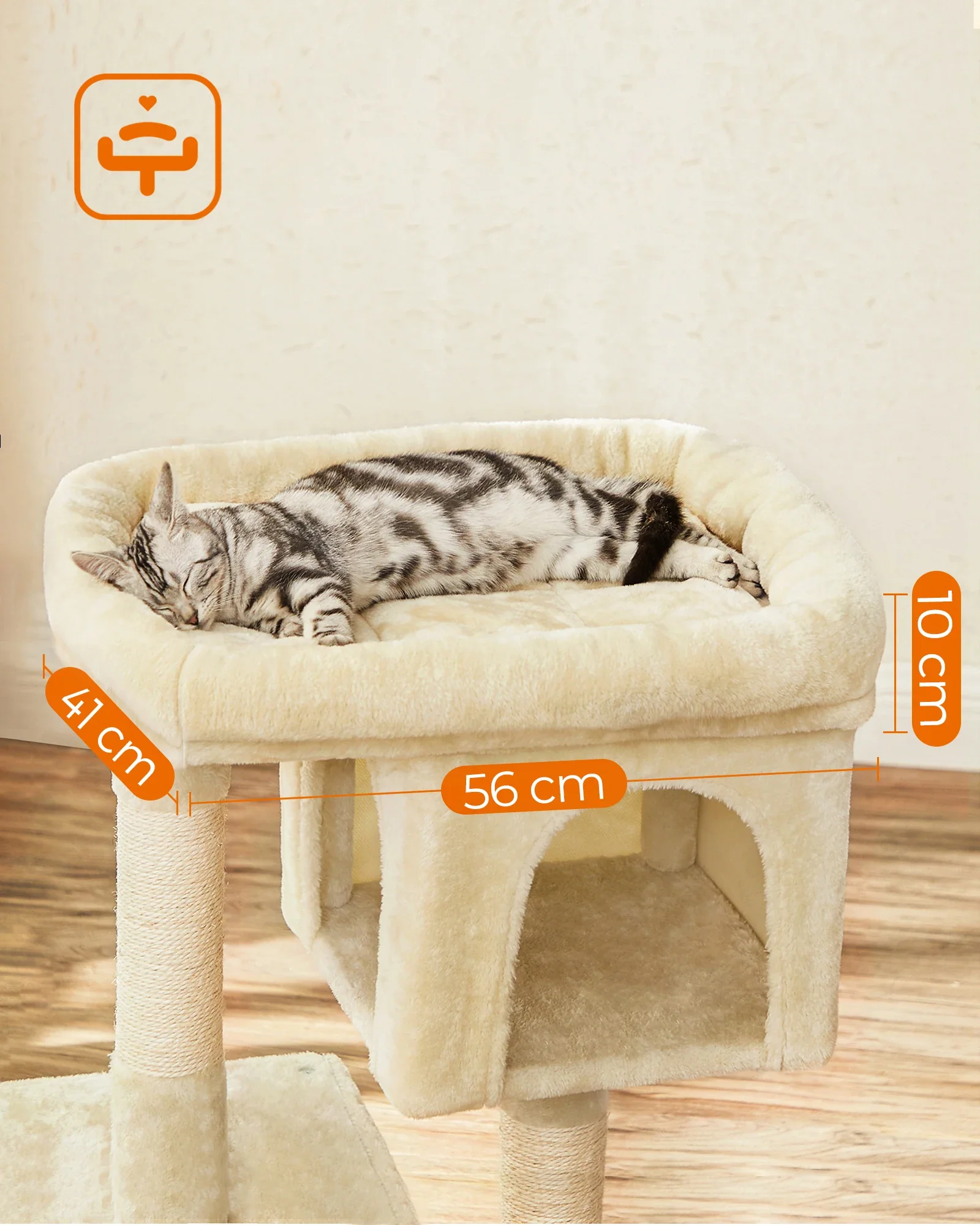 Arbre à chat 84 cm, niche pour grands chats jusqu'à 7 kg, perchoir, 2 niches pour chats, griffoir – Image 3
